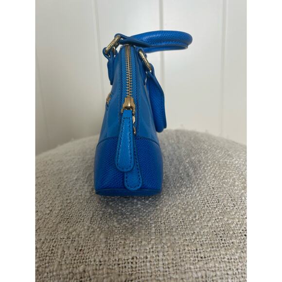 Vera Bradley Blue Leather Angled Bowler Ikat Diamond Satchel/Crossbody Purse - Picture 5 of 10